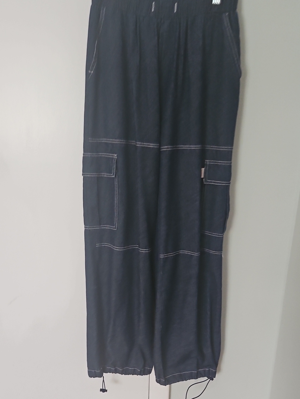 Wide Leg Flare Pants with Cargo Pockets - Black